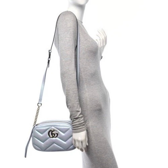 Gucci Iridescent Nappa Chevron Matelasse GG Marmont Shoulder/CrossbodyBag - Picture 2 of 7